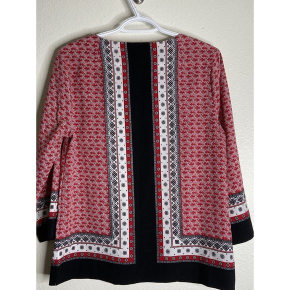 Roz & Ali Red Lightweight Blouse Women Small Patterned Long Sleeve Pop Over - Picture 3 of 8